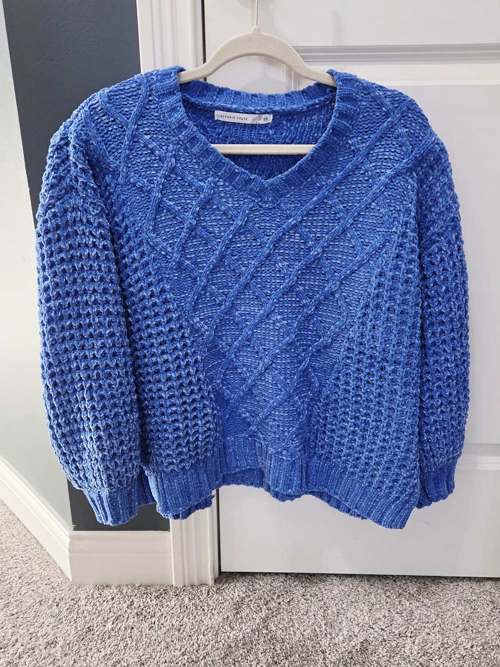 Altar'd State Royal Blue Cable-Knit V-Neck Sweater